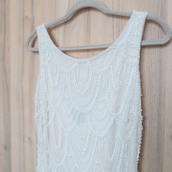 VTG Pisarro Nights Beaded Dress Sz 8 White Old Hollywood Cocktail Gatsby Bridal - Picture 4 of 7